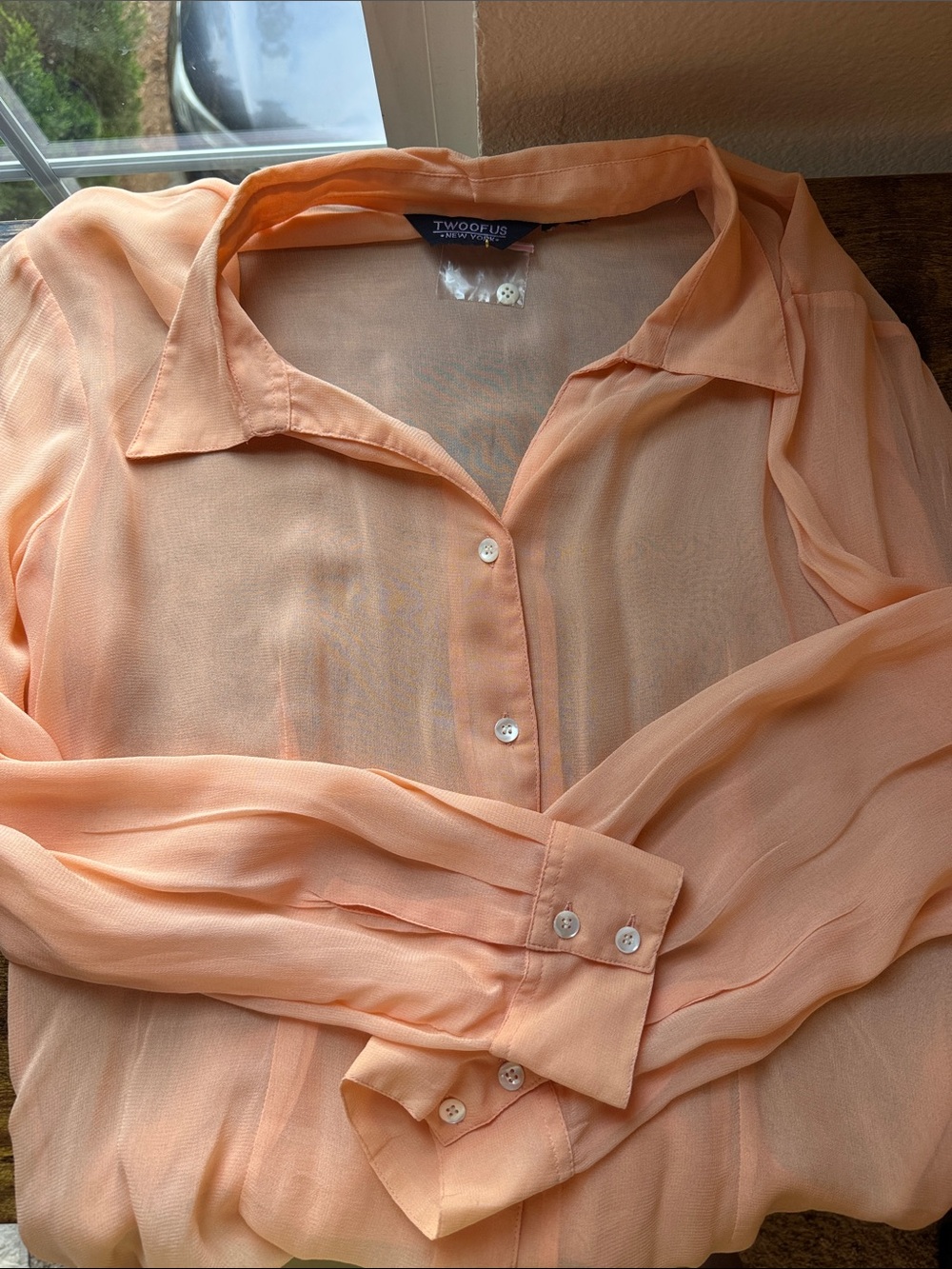 Vintage 90s Peach Button-Down Sheer Women's Blouse